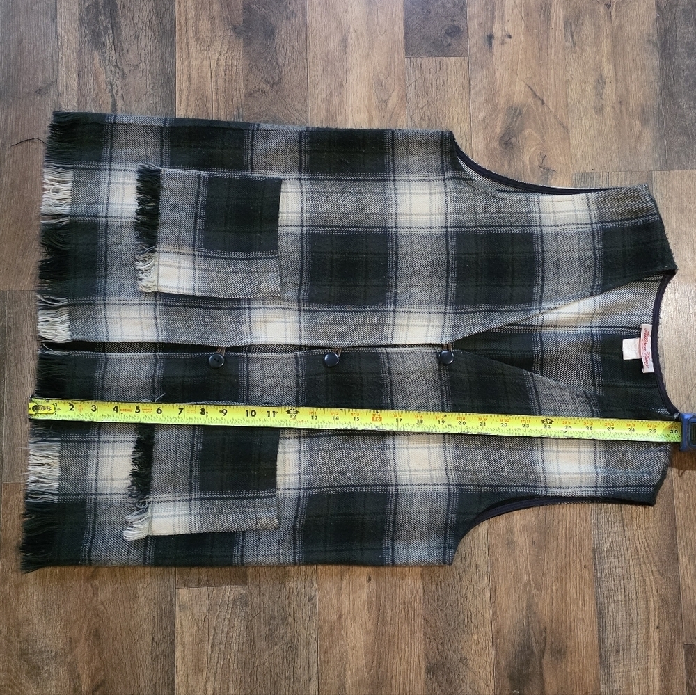Allison Tracy Women's Vintage Wool Black Plaid Button Loop Pocket Vest Size S - Picture 4 of 7